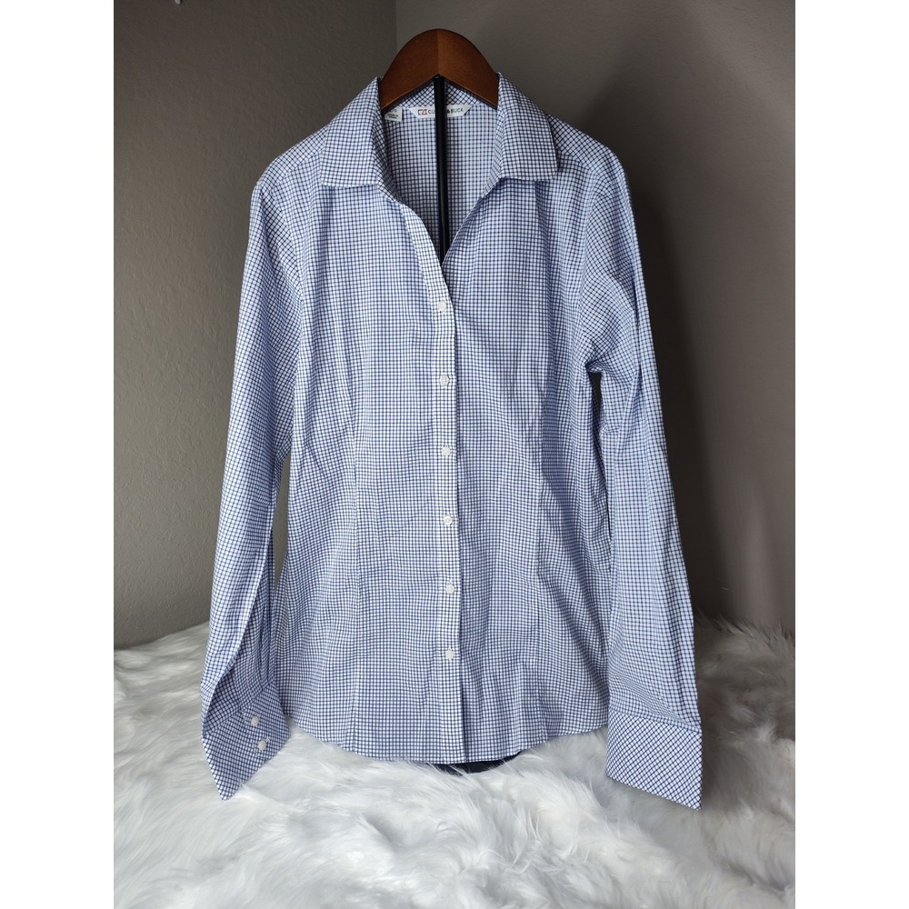 Cutter & Buck Button Down Shirt Womens Large Blue Gingham Check Long Sleeve